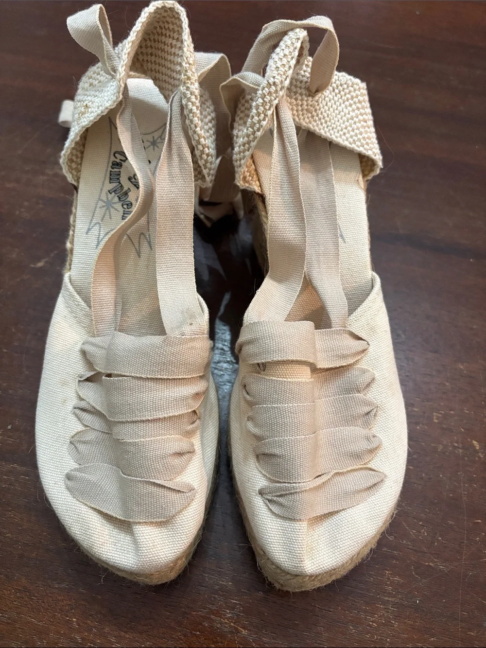Jeffrey Campbell Beige Canvas Espadrille Wedges with Ankle Tie